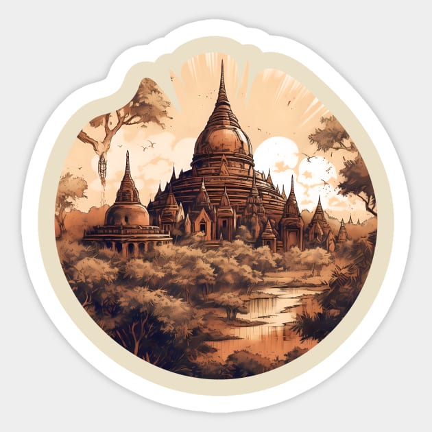 Illustration of Bagan, Myanmar in circle Sticker by KOTYA